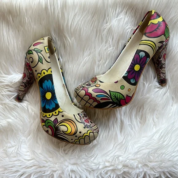 Goby Multiclored Sugar Skull Platform Pump PLT2050 Size 9.5 - Picture 6 of 14